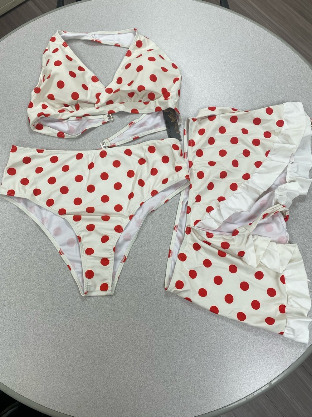 Polka Dot Two-Piece Swimsuit Set — Red on Cream